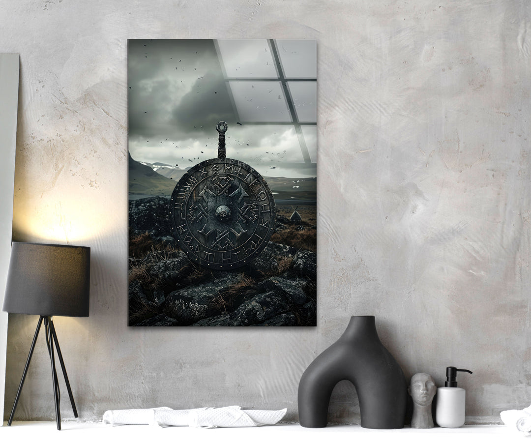 Vikings Valhalla Shields Glass Wall Art custom glass photo prints, large glass prints
v