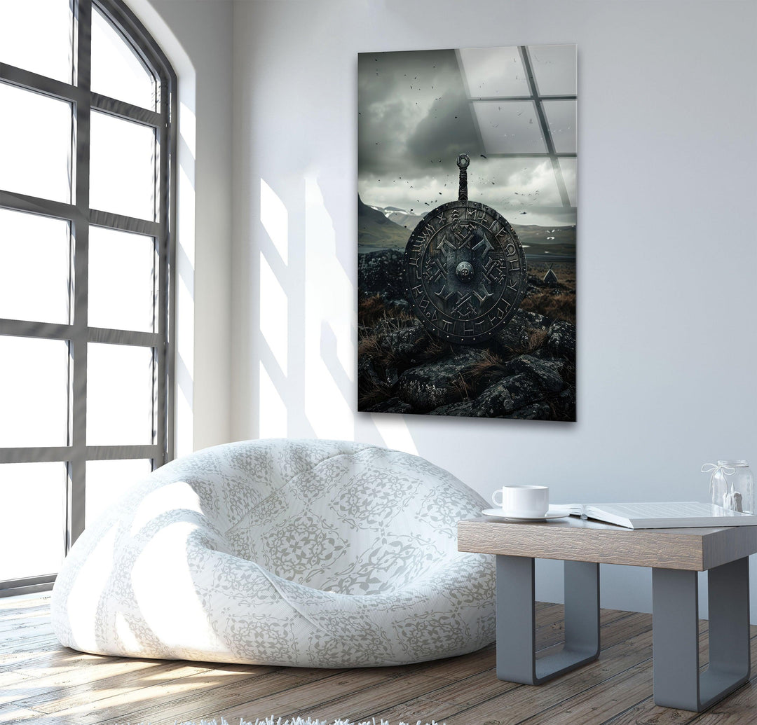 Vikings Valhalla Shields Glass Wall Art print on glass, glass printed photos
