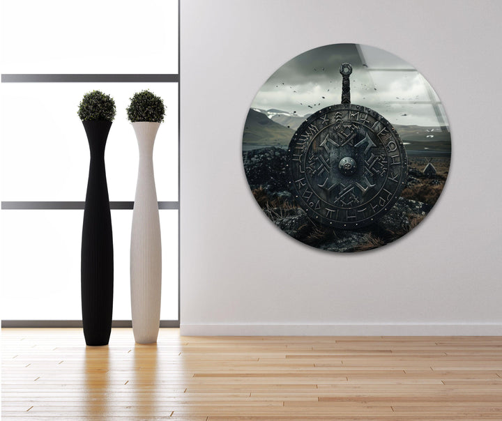 Vikings Valhalla Shields Glass Wall Art print picture on glass, Tempered Glass Wall Art
