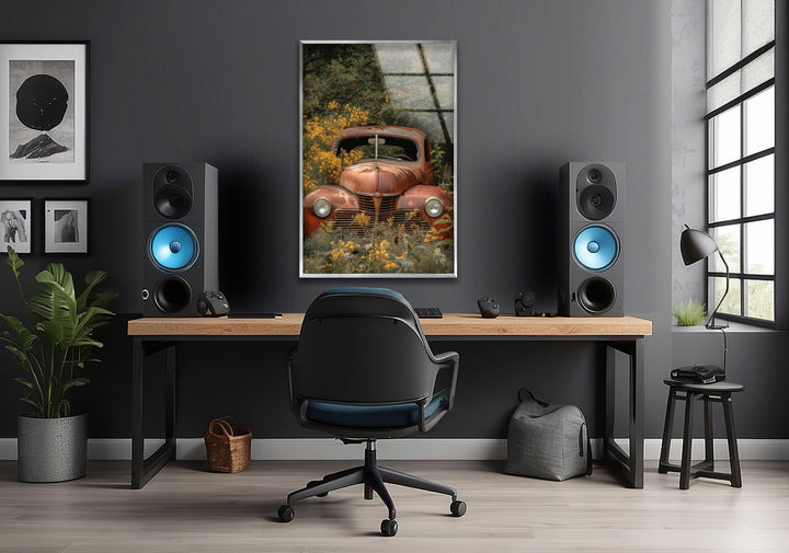 Rusty Car Glass Art Painting & Cool Home Decor