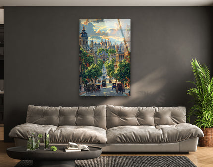 Vintage City Painting Glass Wall Art