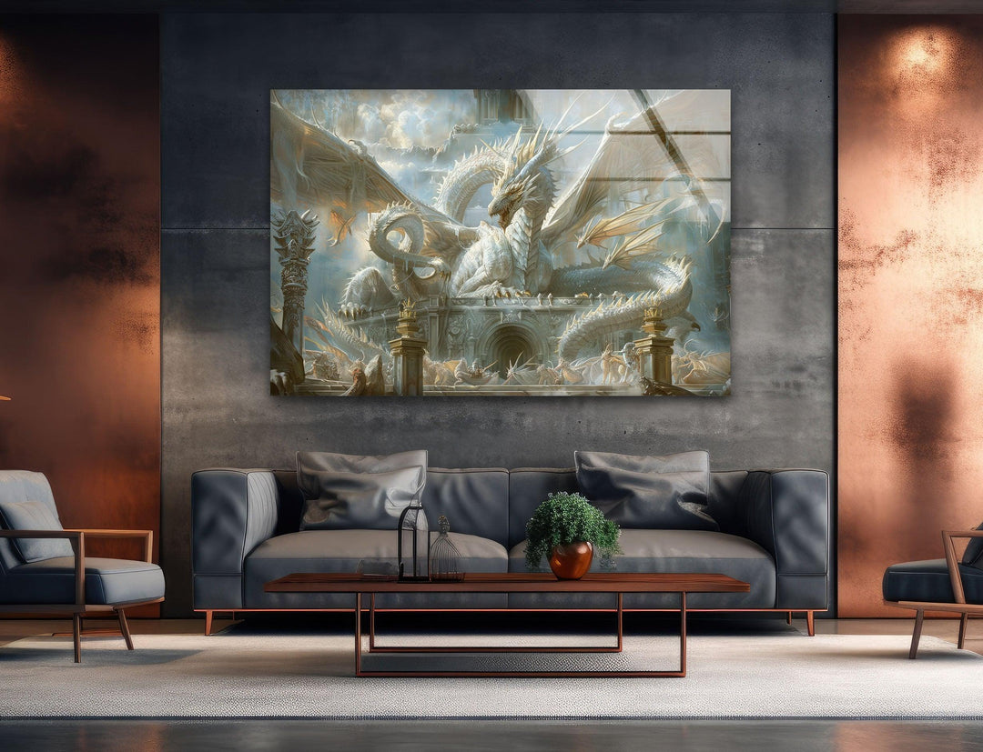 White Dragon Presiding Glass Wall Art Glass Printing Wall Art, Print photos on glass
