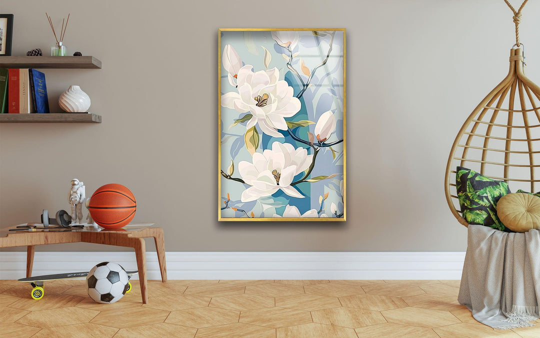 White Floral Glass Wall Art, art glass wall art, glass wall art pictures