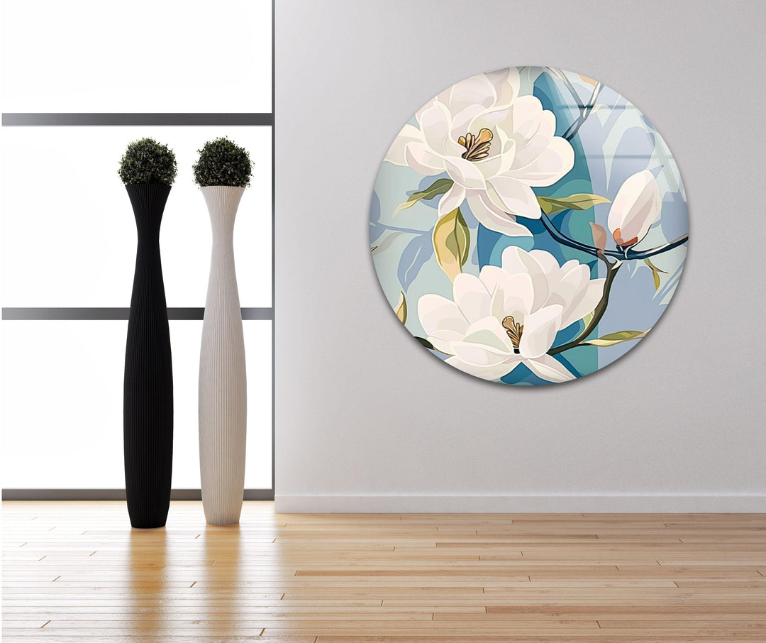 White Floral Glass Wall Art, glass image printing, glass prints from photos