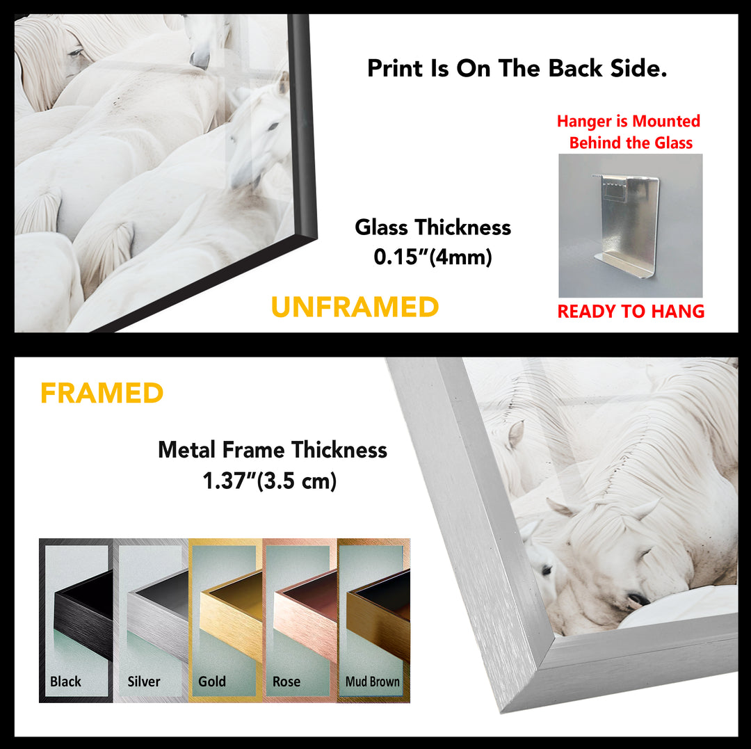 White Horses with One Black Horse Glass Wall Art