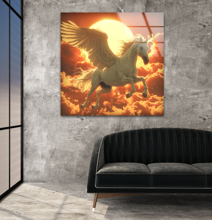 Winged Horse Glass Wall Art glass image printing, glass prints from photos