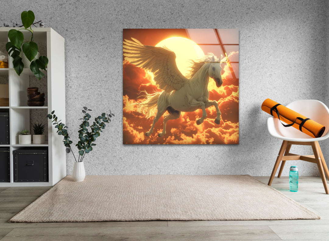 Winged Horse Glass Wall Art glass pictures for Wall, glass prints wall art