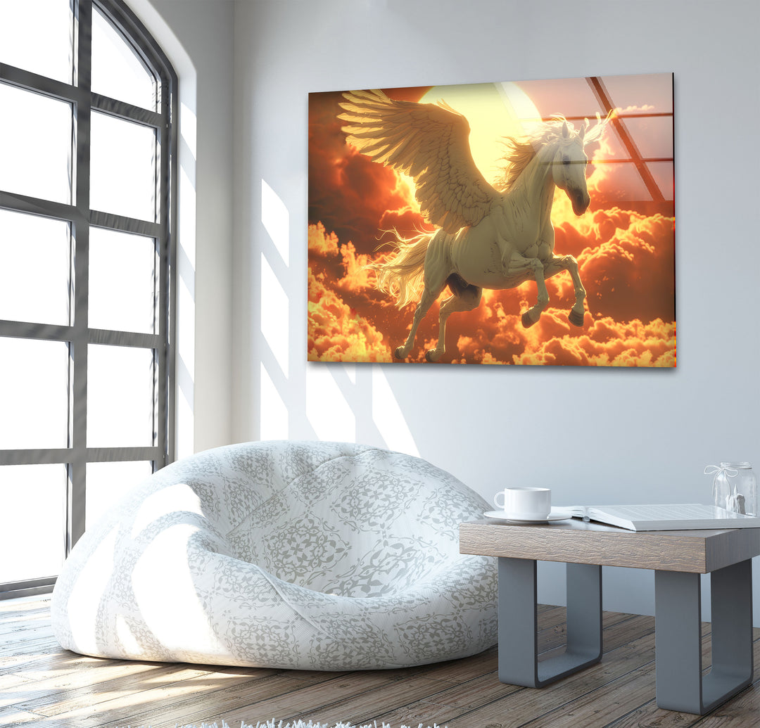 Winged Horse Glass Wall Art Glass Printing Wall Art, Print photos on glass