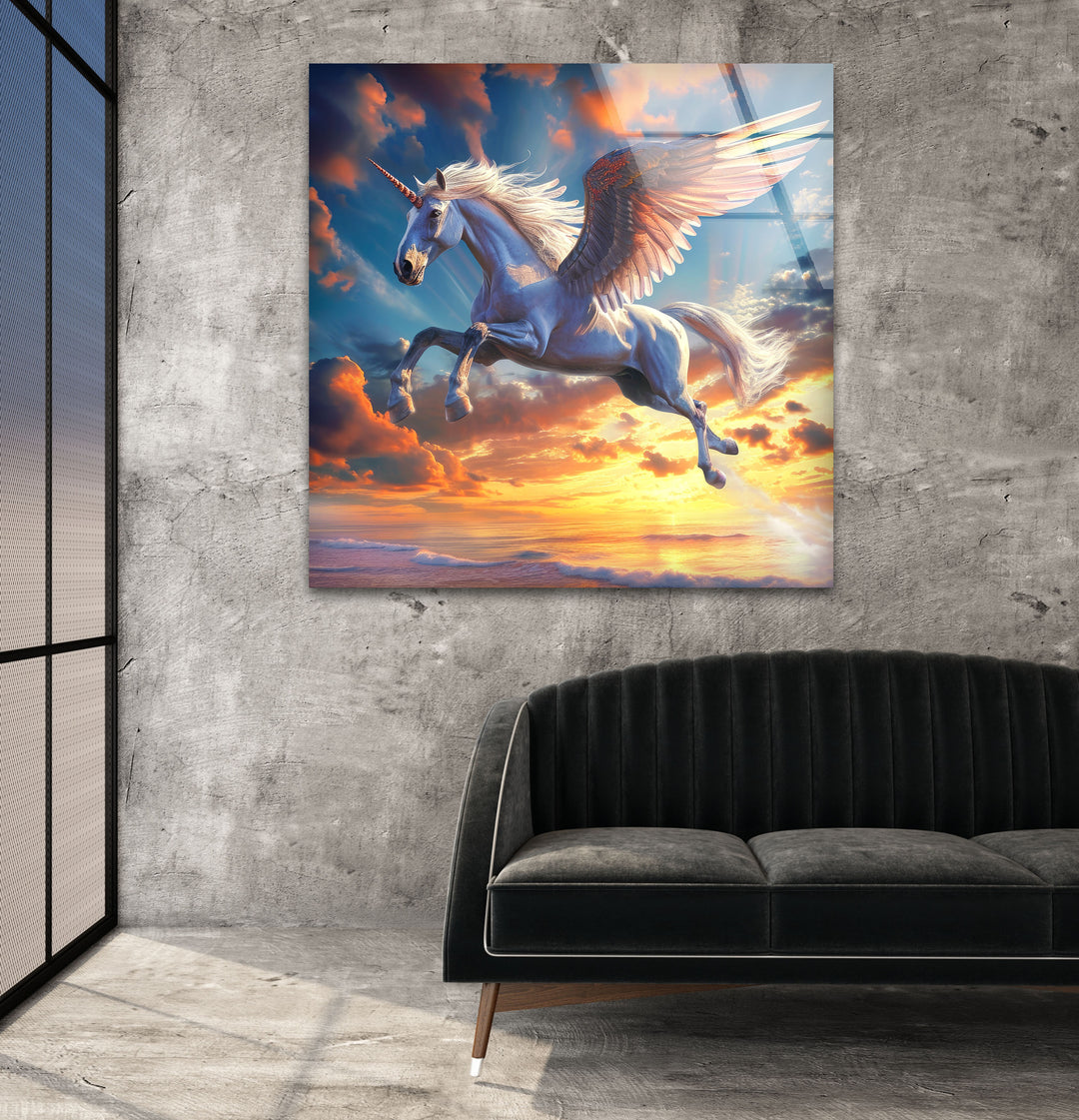 Winged Unicorn Glass Wall Art, Glass Printing Wall Art, Print photos on glass