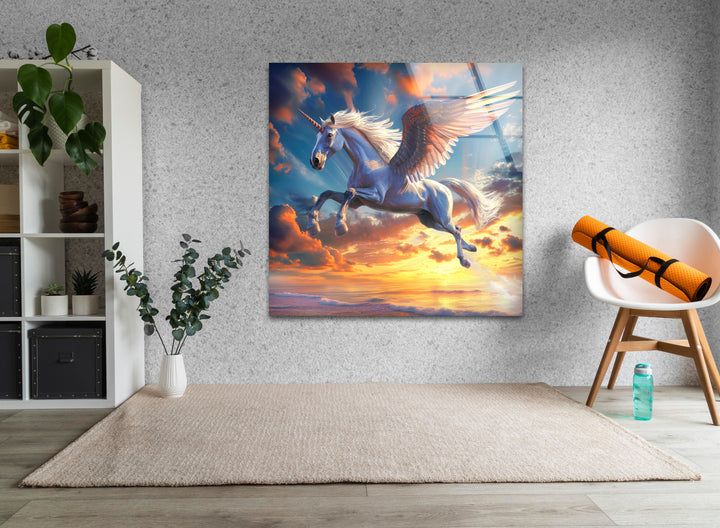 Winged Unicorn Glass Wall Art, custom glass pictures, glass art prints