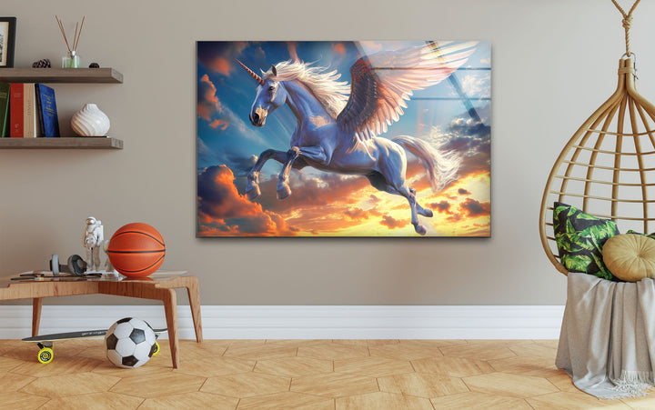 Winged Unicorn Glass Wall Art, glass pictures for Wall, glass prints wall art