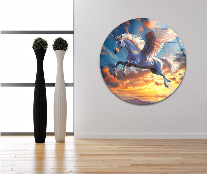 Winged Unicorn Glass Wall Art, glass image printing, glass prints from photos