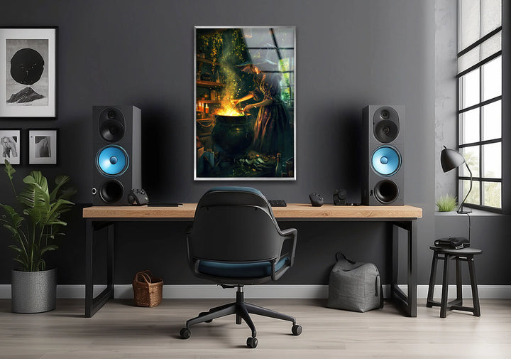 Witch and Her Cauldron Tempered Glass Wall Art