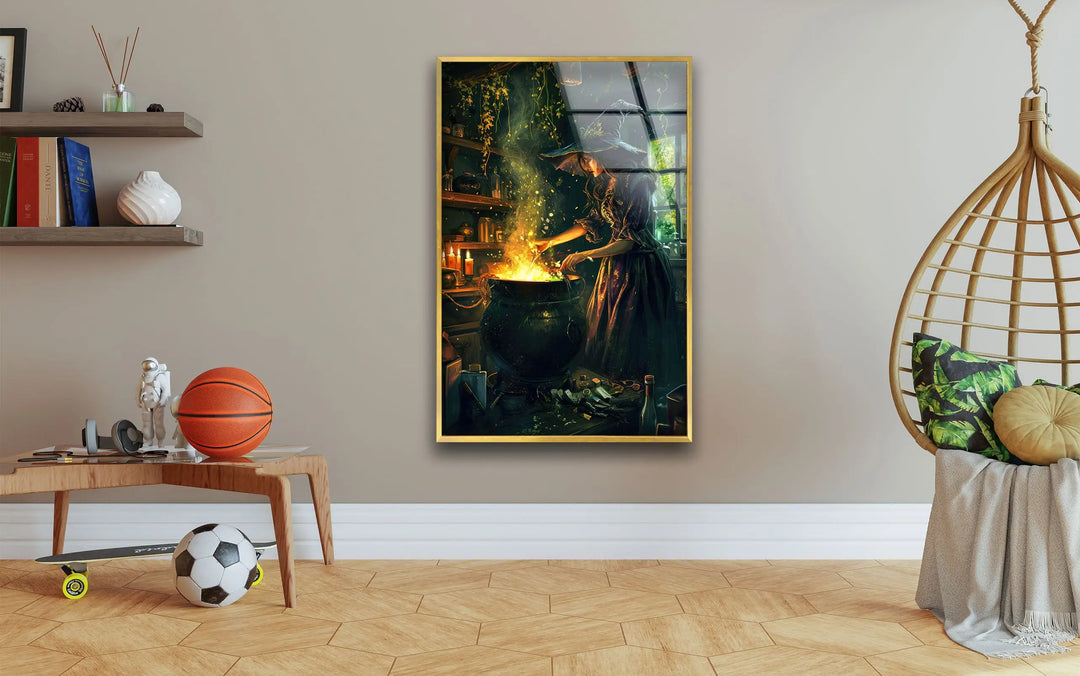 Witch and Her Cauldron Tempered Glass Wall Art