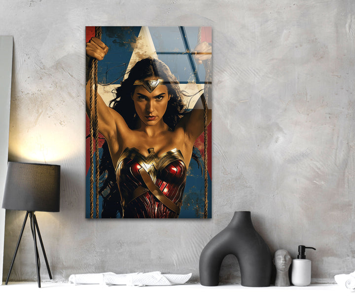 Wonder Woman Art Glass Wall Art photo print on glass, prints on glass wall art
