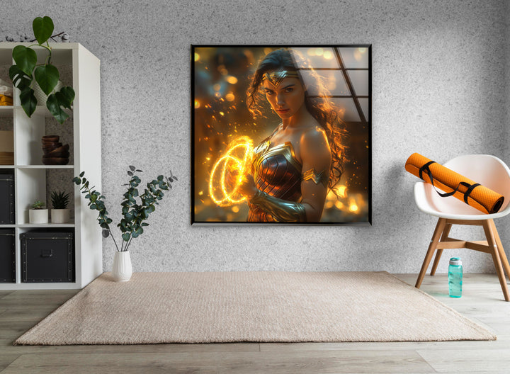 Vivid Wonder Woman Art Glass Wall Art photo print on glass, prints on glass wall art
