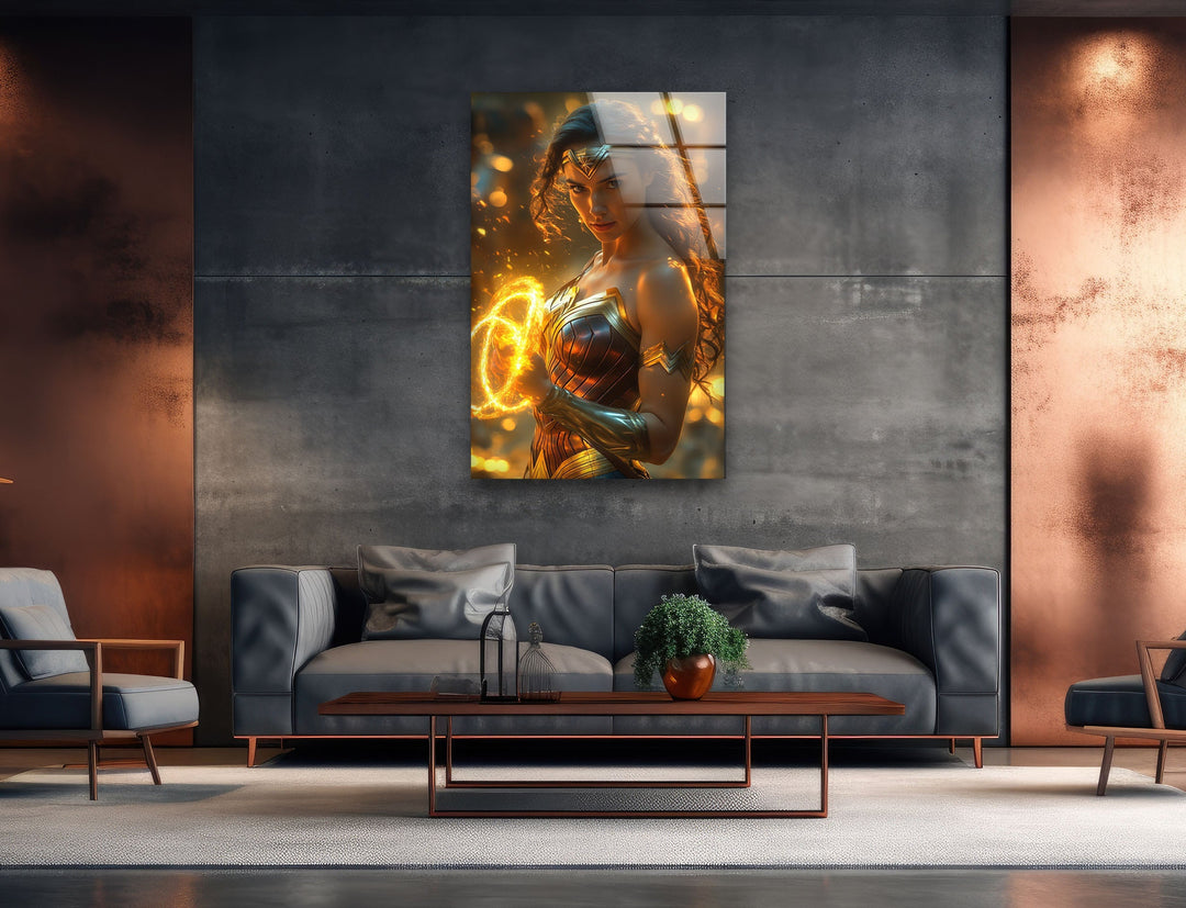 Vivid Wonder Woman Art Glass Wall Art custom glass photo prints, large glass prints
