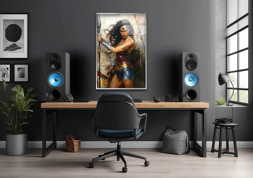 Wonder Woman Fighting Glass Wall Art Glass Printing Wall Art, Print photos on glass
