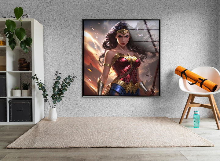 Wonder Woman Glass Wall Art glass art painting, glass art for the Wall
