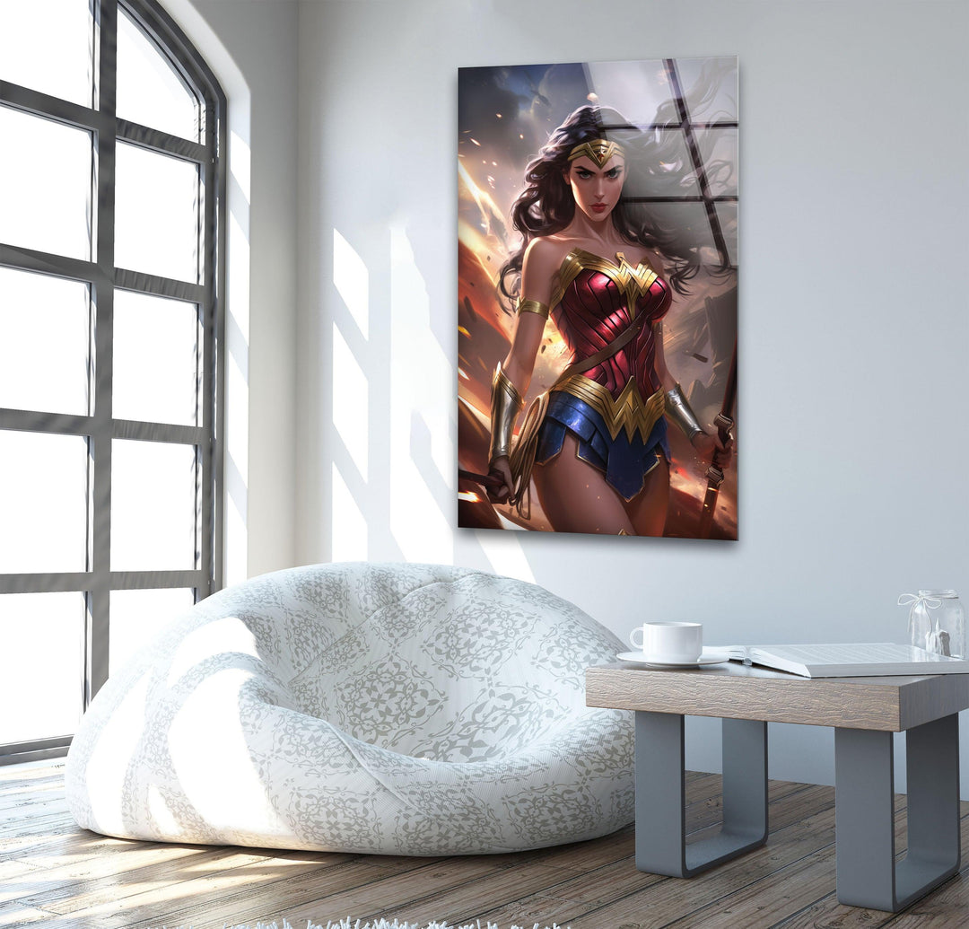 Wonder Woman Glass Wall Art photo print on glass, prints on glass wall art
