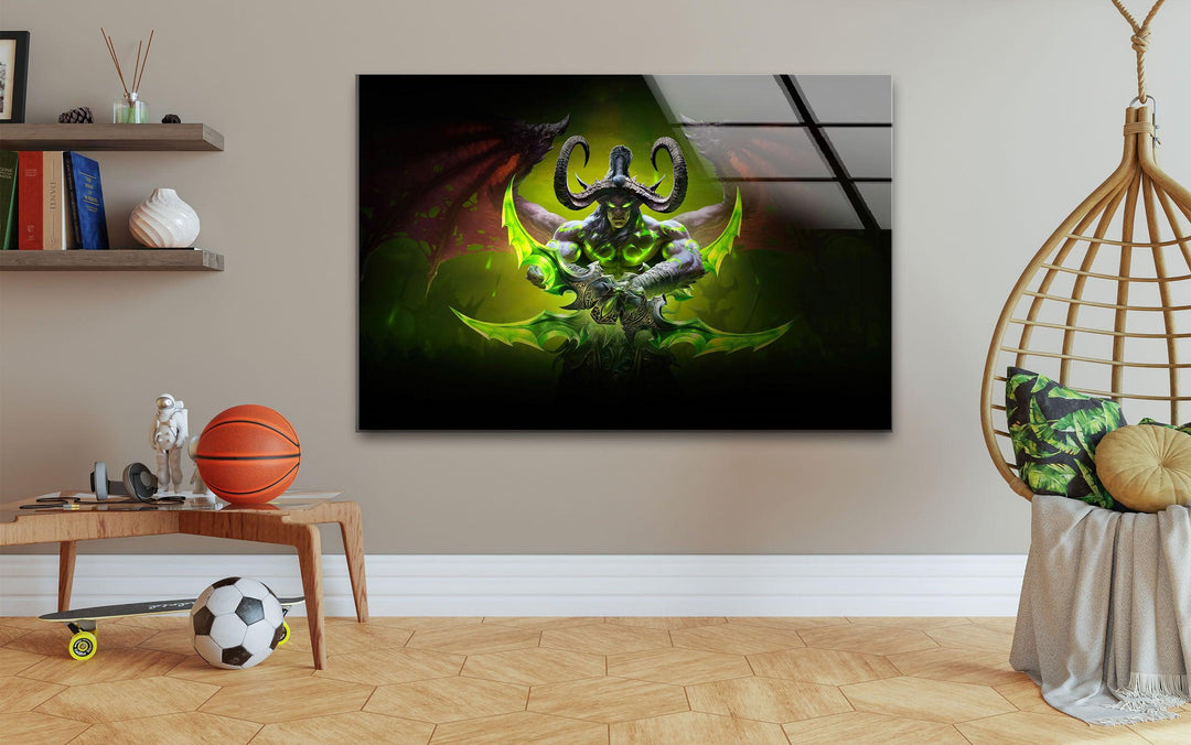 World of Warcraft Illidan Stormrage Glass Wall Art glass pictures for Wall, glass prints wall art
