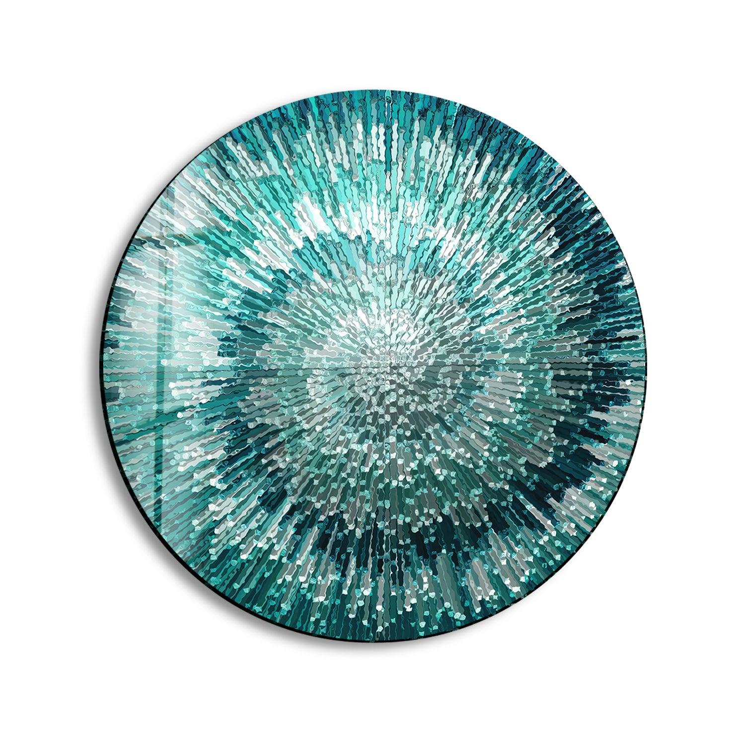 Silver and Green Round Glass Wall Art