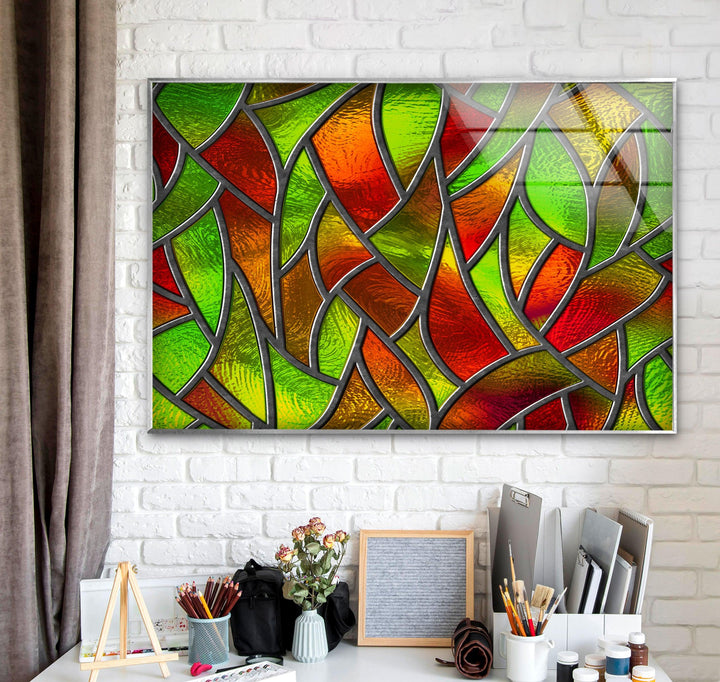 Red and Green Stained Glass Wall Art glass wall decor, glass wall art decor