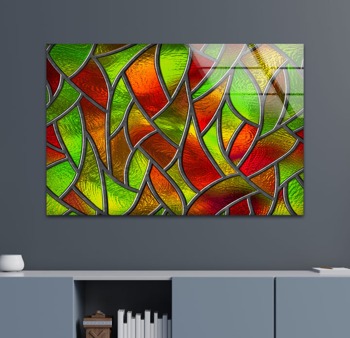 Red and Green Stained Glass Wall Art custom glass pictures, glass art prints