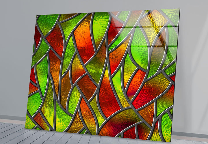 Red and Green Stained Glass Wall Art print picture on glass, Tempered Glass Wall Art