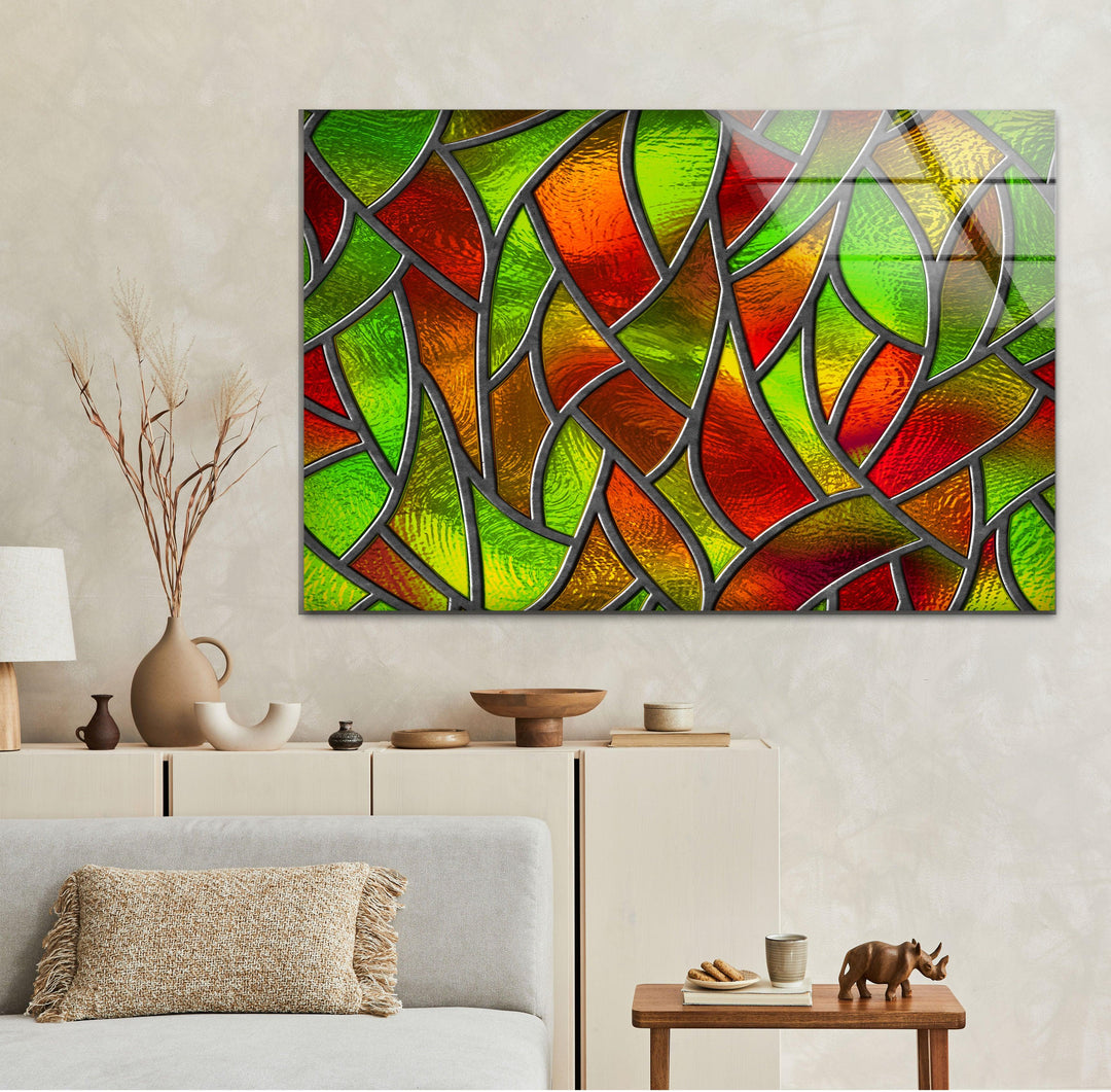 Red and Green Stained Glass Wall Art glass art painting, glass art for the Wall