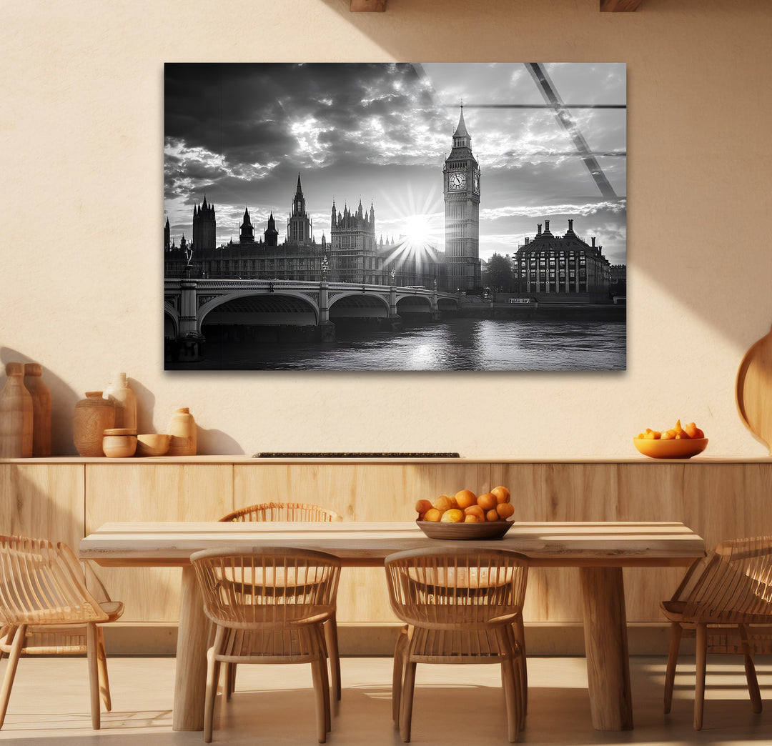 Chic black and white wall art of Westminster Bridge ideal for enhancing modern and classic interiors
