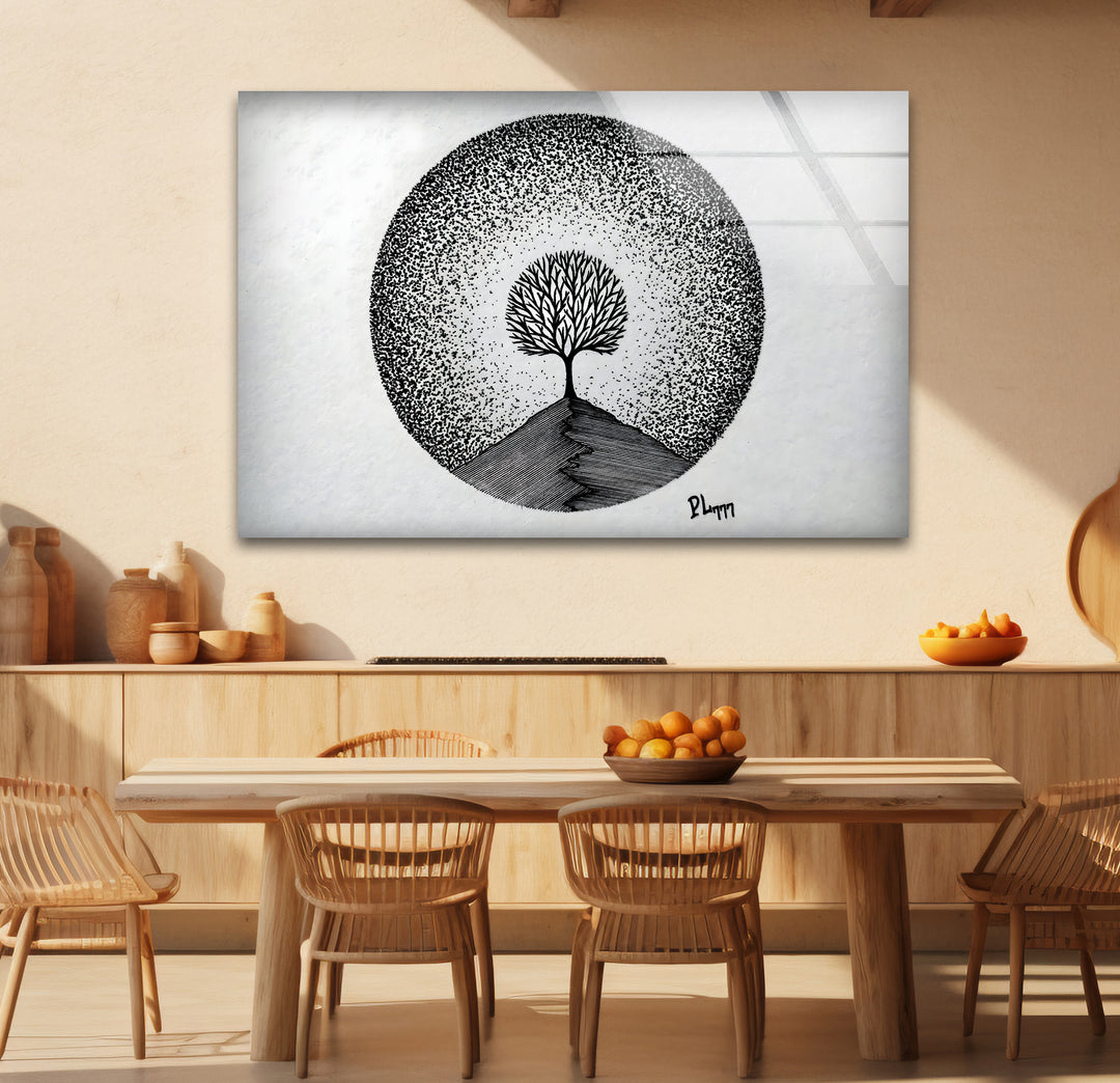 Bold black and white framed art of a tree, perfect for adding sophistication to any space.