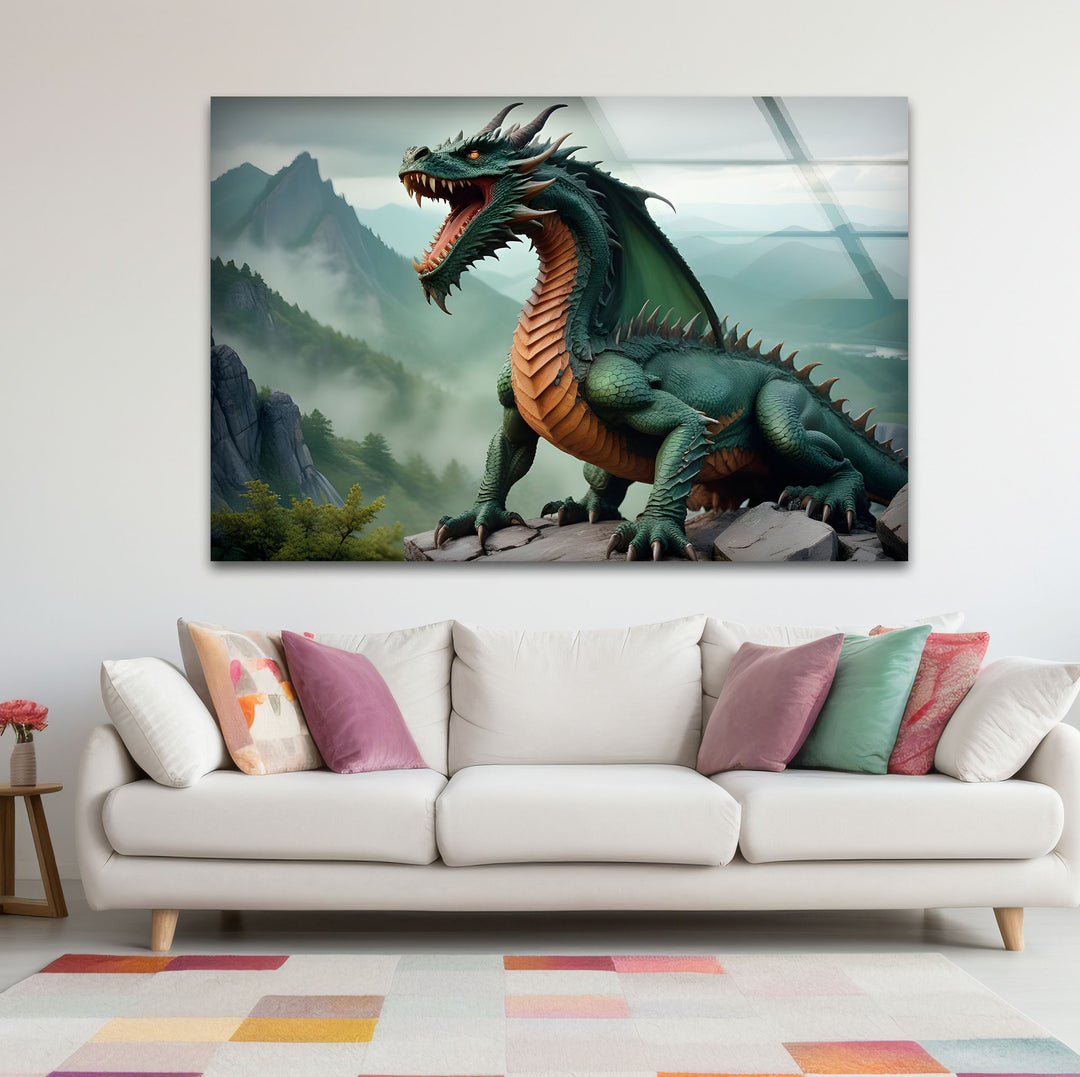 A fierce and powerful green dragon artwork, printed with stunning detail on sleek tempered glass.
