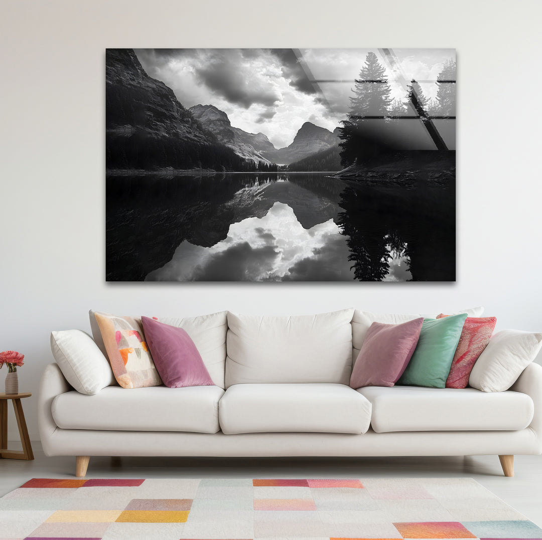 Unique black and white wall decor showcasing a minimalist and dramatic composition of a lake
