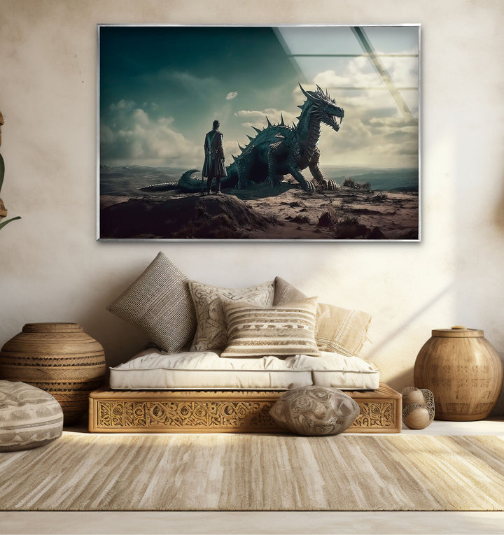 Let the bond between a dragon and its rider bring your space to life with this stunning fantasy artwork on glass.
