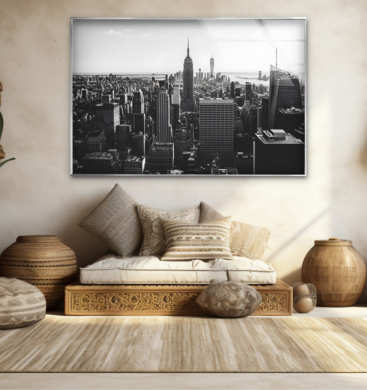 Refined black and white abstract drawings featuring a creative depiction of the Empire State Building
