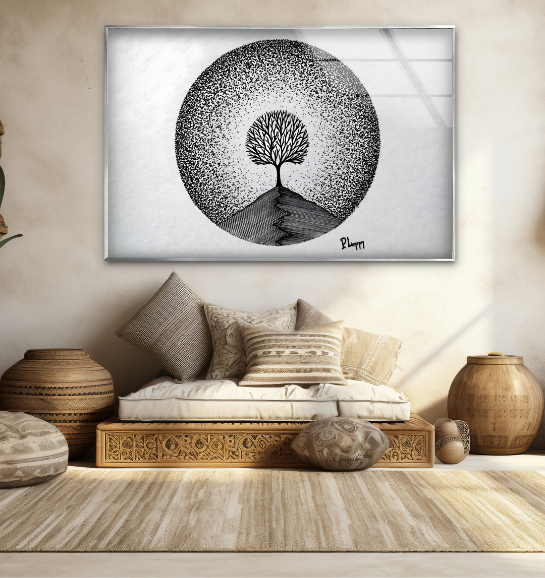 Timeless black and white wall art showcasing the simplicity and grace of a tree drawing.