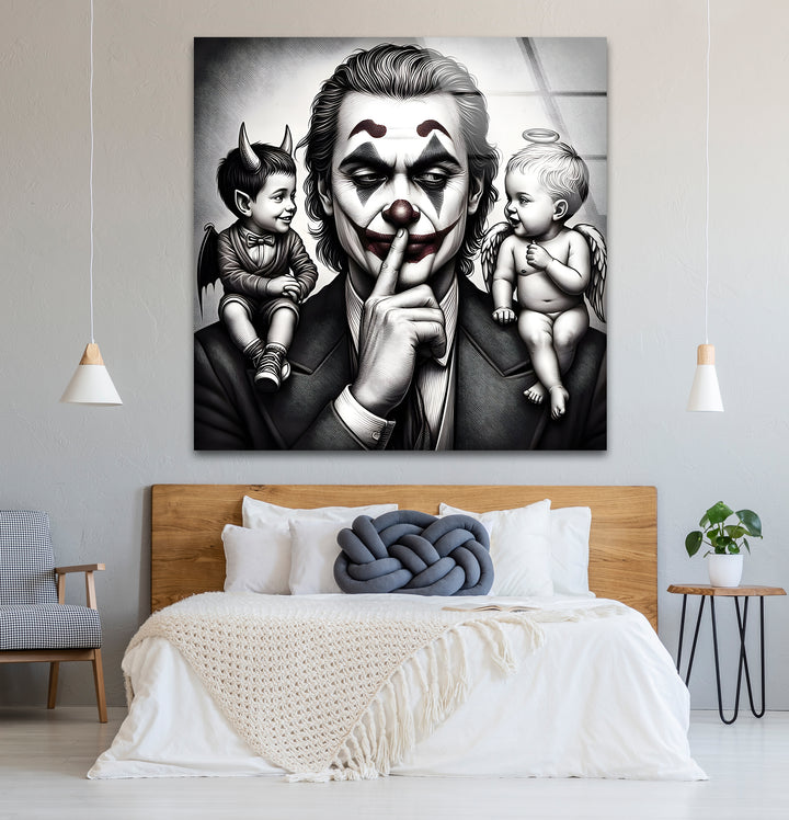 Modern black and white wall decor highlighting the Joker's iconic intensity in a minimalist design.