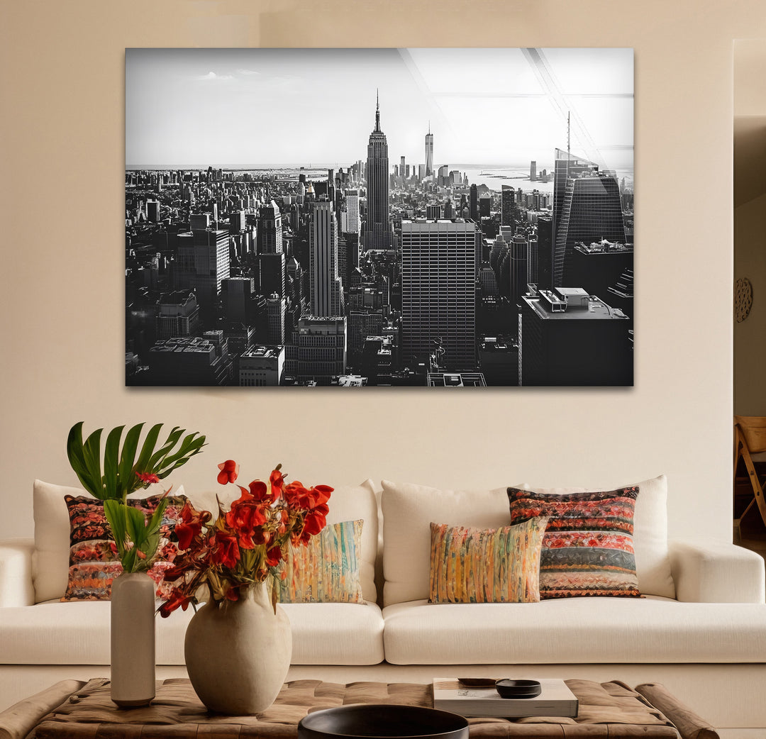 Artistic black and white abstract art portraying the Empire State Building with expressive lines and textures
