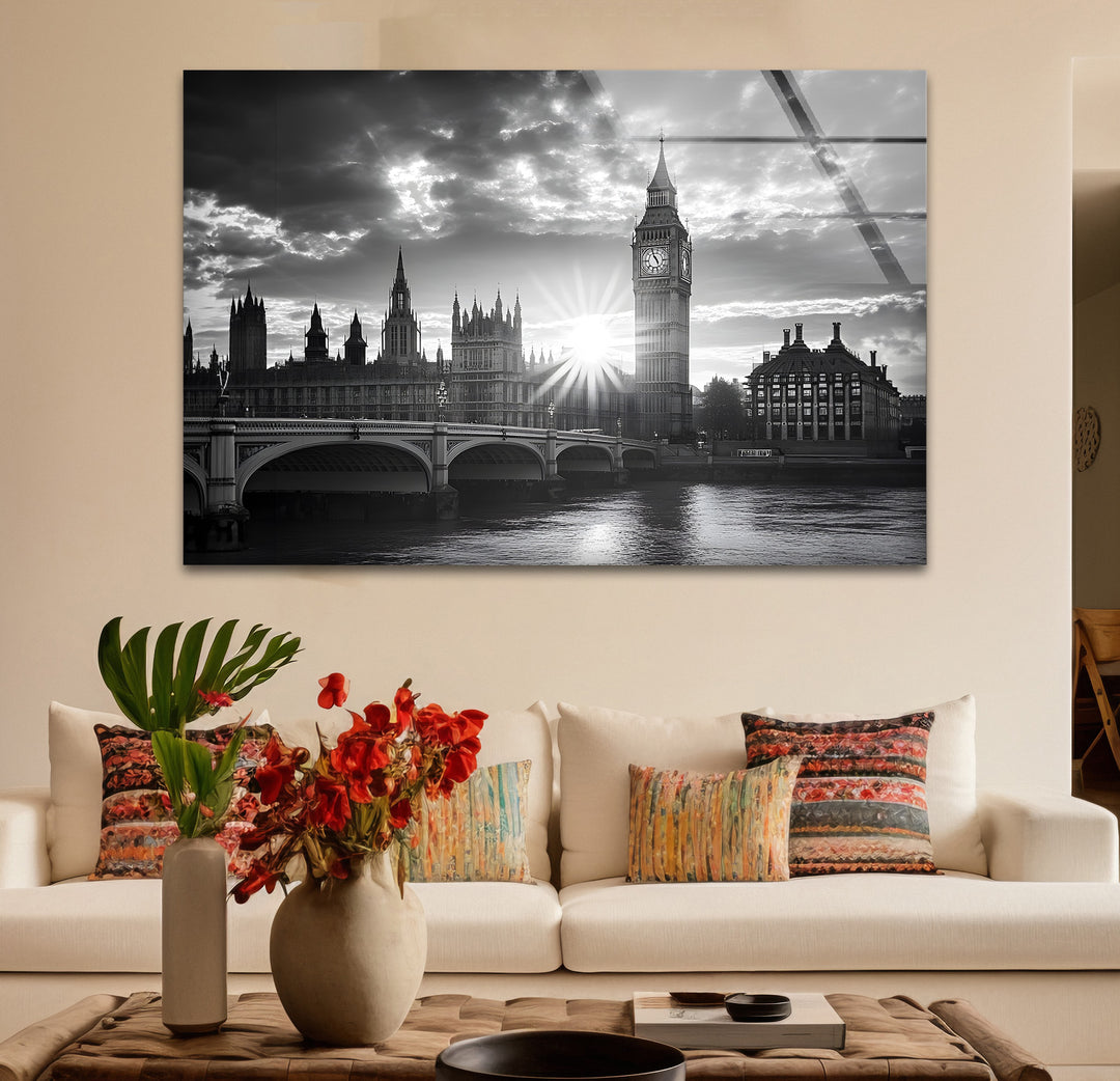 Sophisticated black and white framed art capturing the beauty of Westminster Bridge in monochrome
