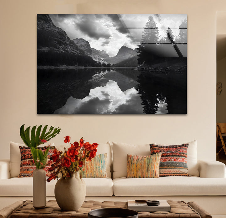 Timeless black and white paintings of a lake perfect for creating a calming ambiance in any space
