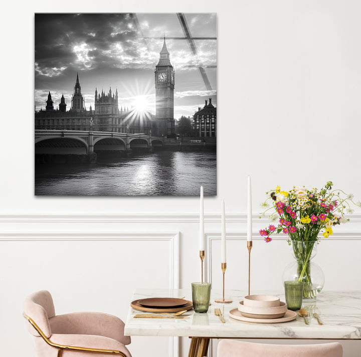 Captivating black and white wall decor featuring Westminster Bridge against the iconic London skyline
