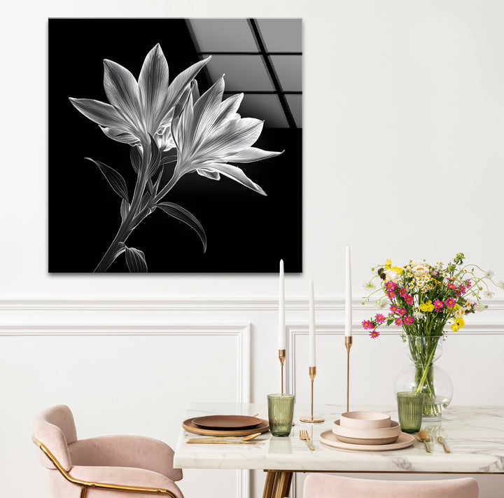 Stylish black and white framed art capturing the ethereal beauty of x-ray lilies.