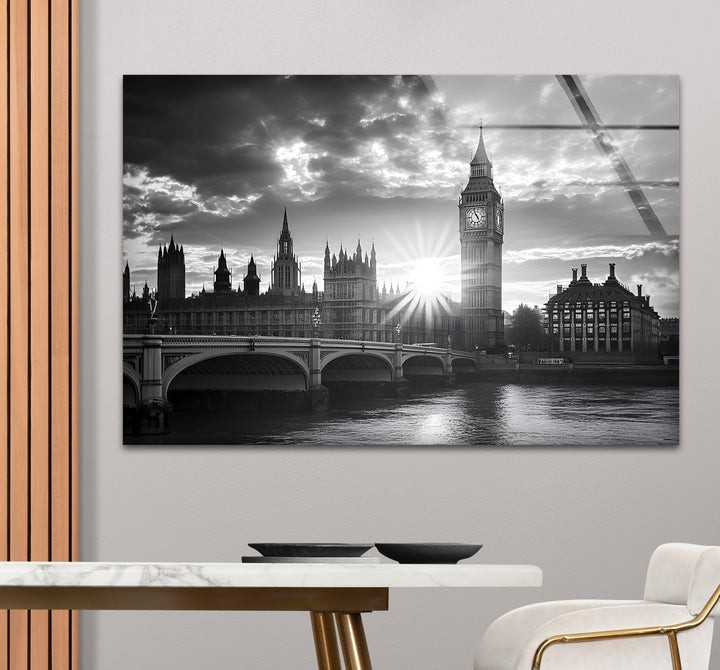 Modern black and white artwork highlighting the elegance of Westminster Bridge in a timeless design
