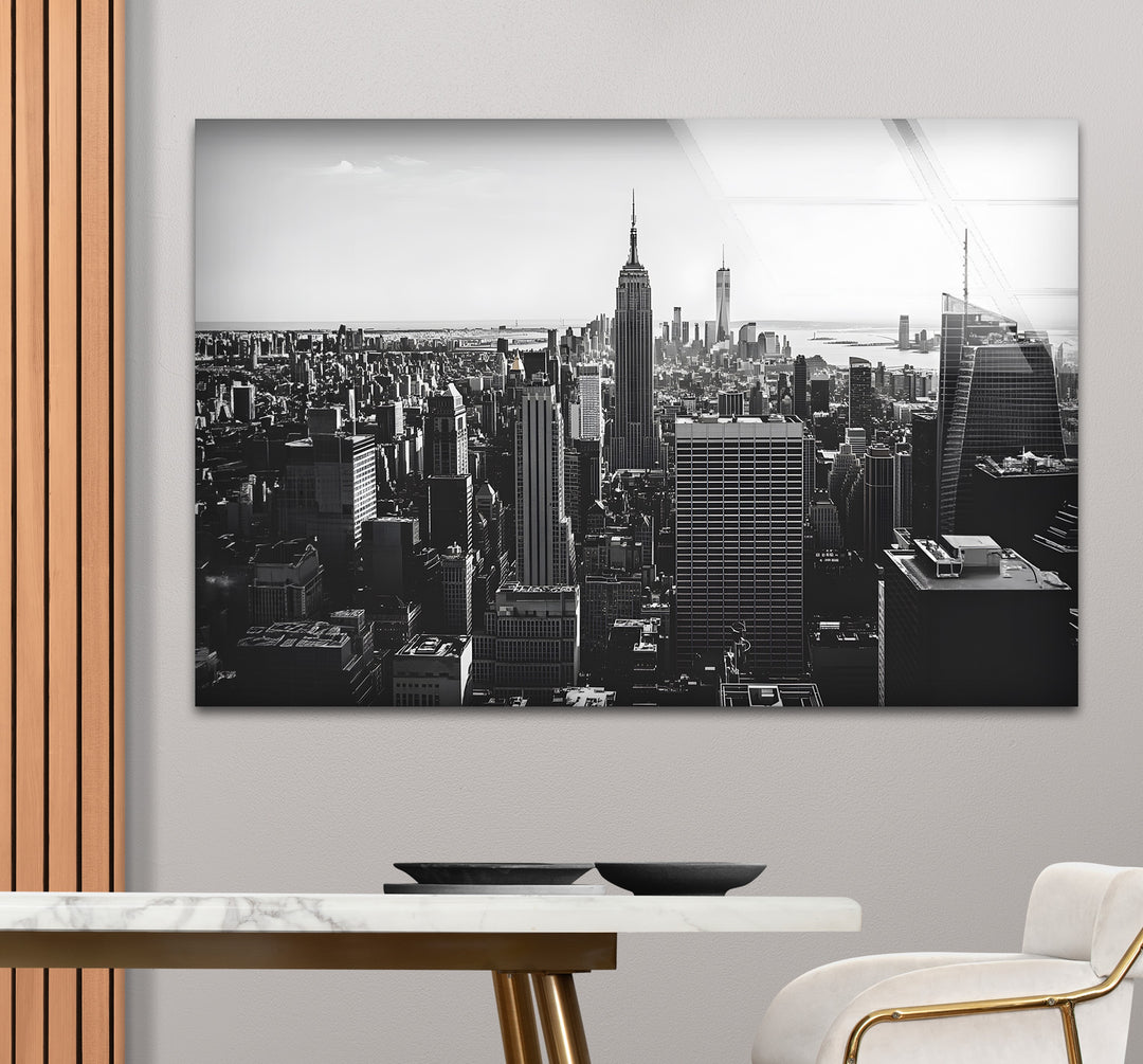 Captivating black and white wall decor featuring a striking view of the Empire State Building in New York
