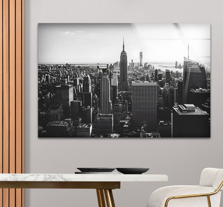 Captivating black and white wall decor featuring a striking view of the Empire State Building in New York
