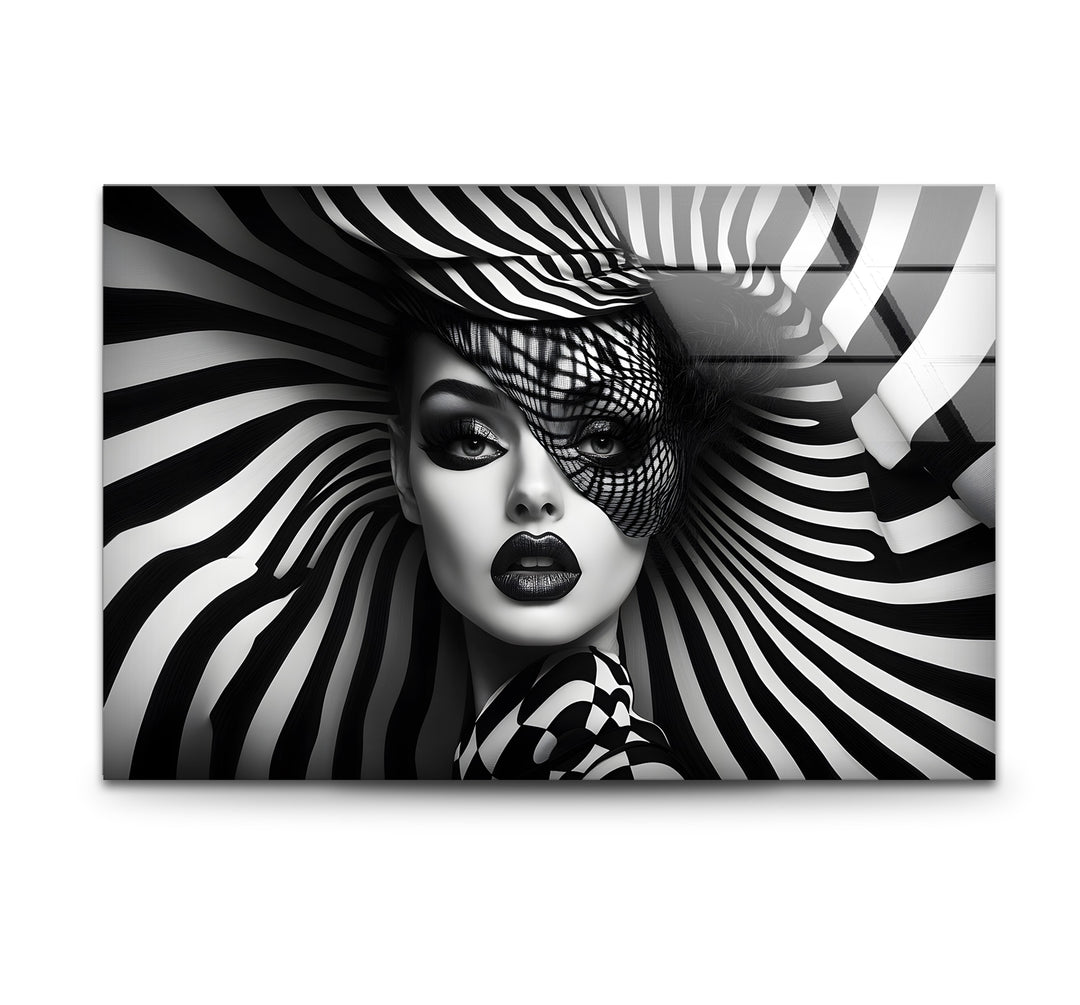 Black and white art featuring a detailed portrait of a woman’s face with bold contrasts
