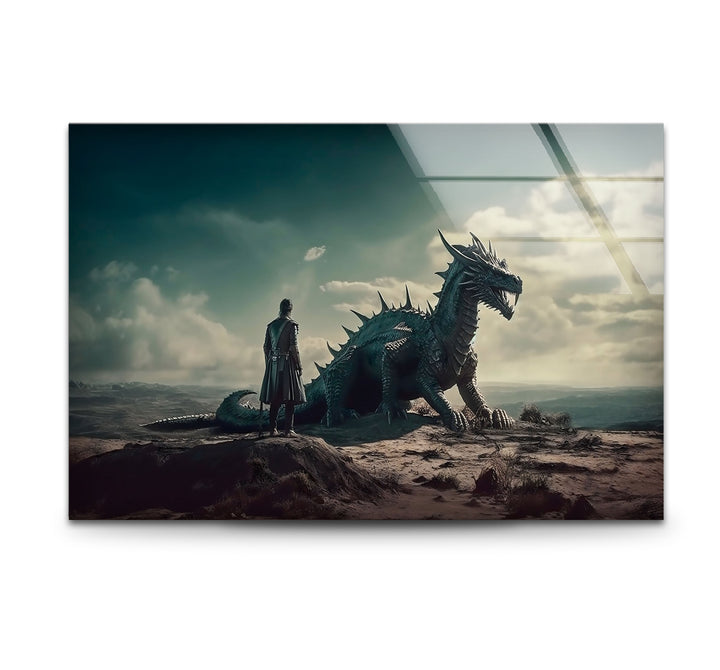 Experience the epic bond between dragon and rider with this majestic fantasy artwork on durable glass.
