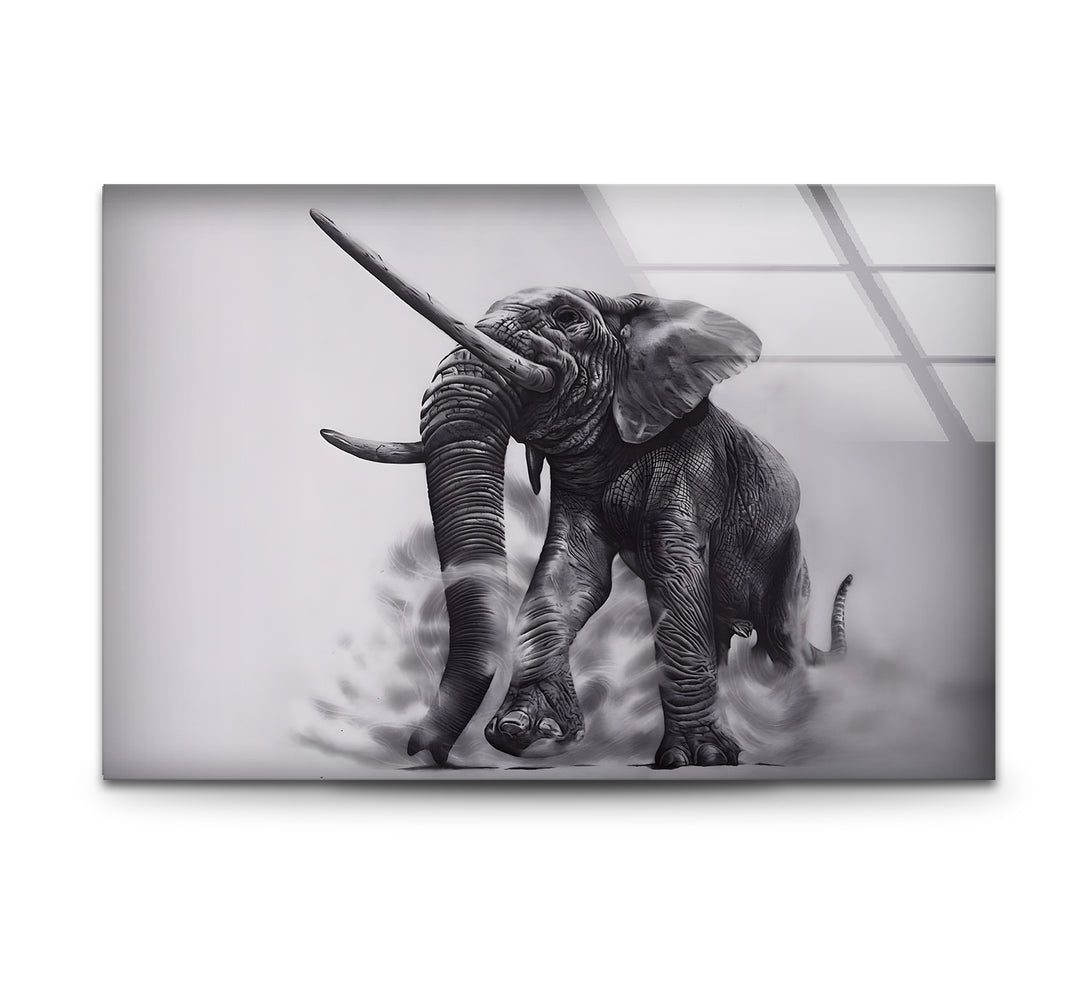 Elegant black and white wall art featuring a majestic elephant with intricate details.