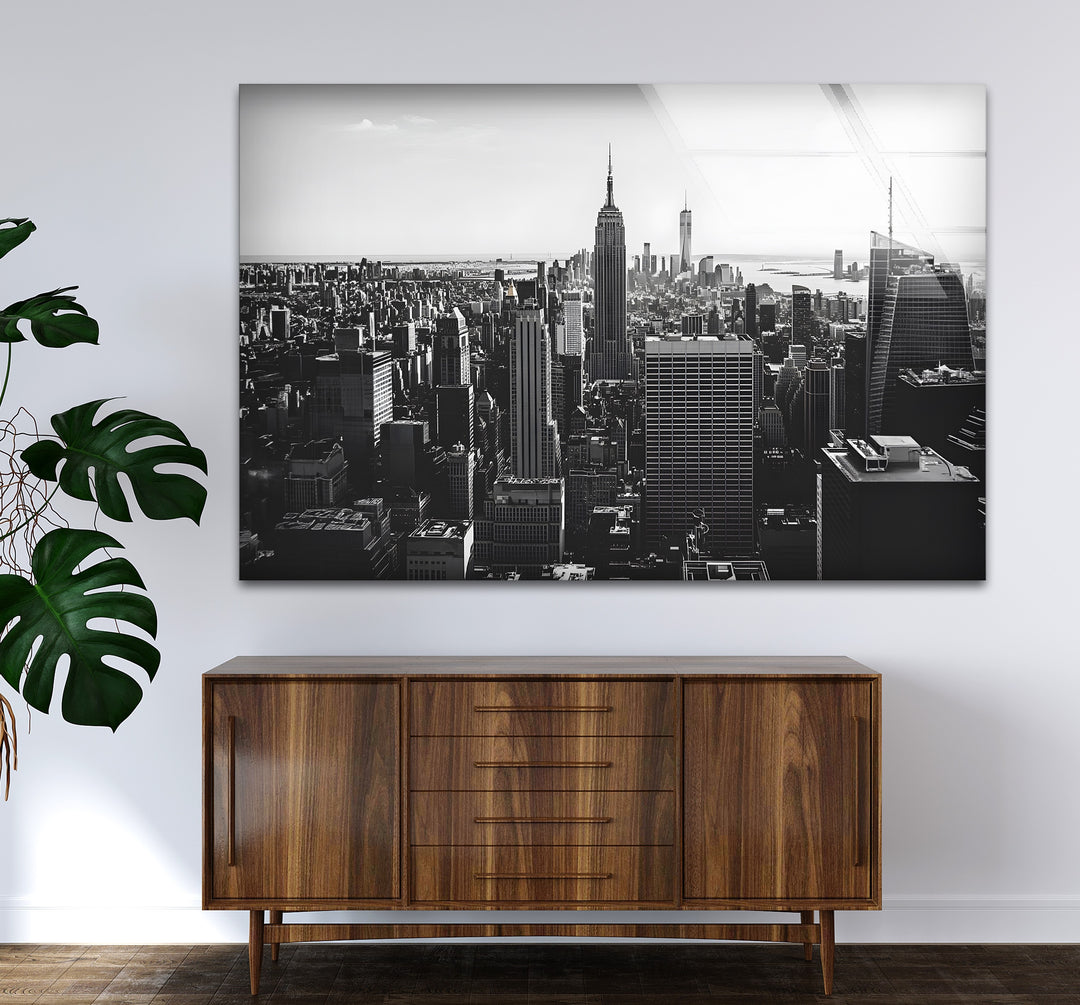 Striking black and white abstract art celebrating the Empire State Building in a dynamic and creative design
